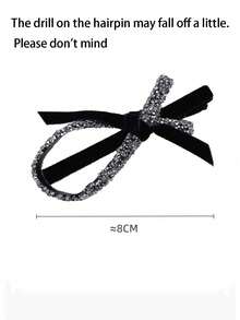 1pc Velvet Rhinestone Bowknot Hair Clip, Elegant Side Bangs & Messy Hair Half Clamp Hair Accessory Valentines,Hair Barrettes Hair Clips Hair Claws, Winter Outfit For Women, Bows, Cute, Looks Of Party, Hair Accessories - Black - View 5