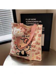 Sanrio 1 حقيبة كتف واسعة مزودة بسحاب من Hello Kitty من سانريو - حقيبة كتف قماشية مقاومة للاستخدام اليومي والتسوق، حقيبة كتف Hello Kitty من سانريو للنساء، حقيبة كتف واسعة مزودة بسحاب وأقسام للعمل، (قد تكون بعض الأجزاء عشوائية)، ضروريات العطلات، خريف، ، هالوين، عيد الميلاد، كرنفال، اليوم الوطني، خريف، عيد الاستقلال