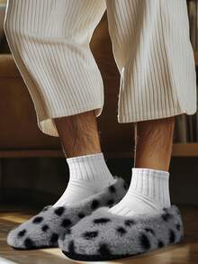 Men's Fluffy Slippers, Gray Plush House Slippers, Machine Washable