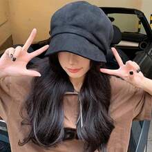 1 chapéu de balde jeans, proteção solar feminina primavera/verão, boina jeans vintage de aba grande, design fofo de coração, jeans lavado retrô, boné de beisebol, chapéu octogonal pequeno, boné de jornaleiro artístico coreano