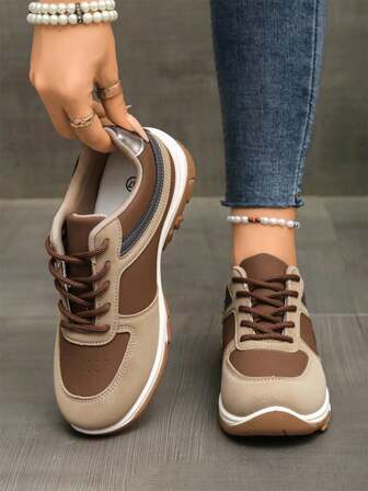 Contrast Color Lace-Up Sports 2025 New Couple Classic Retro Sports Casual Shoes, Thick Sole Chunky Sneakers, New Fashionable & Comfortable Casual Sports Shoes Suitable For Plus Size Women, Suitable For All Seasons, Spring, Summer, Autumn, Winter, Elegant, Sexy, Low Price, Casual, Sports, Outdoor, Party, Wedding, Valentine's Day