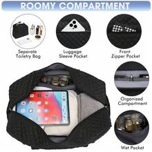 Large Women Travel Duffle Bag - Carry On Overnight Bag Weekend Travel Duffel Tote Bag Yoga Gym Bag With Wet Pocket Toiletry Weekender Overnight Bag For Travel Business Trips Sport , Personal Item Travel Bag With Shoes Compartment, Weekender Bag With Wet Pocket & USB Charging Port - 黑色 - 查看 4