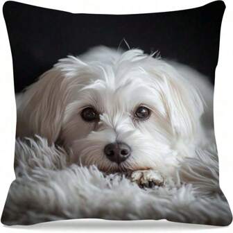 1 件现代马耳他犬印花枕套，45.72x45.72 厘米，双面，可机洗，拉链式涤纶抱枕套，适用于沙发和长沙发，农舍装饰，沙发枕套