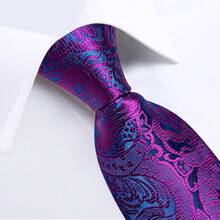 Silk Floral Necktie Set With Tie Clip, Handkerchief & Cufflinks - Hot Pink and Blue - View 2