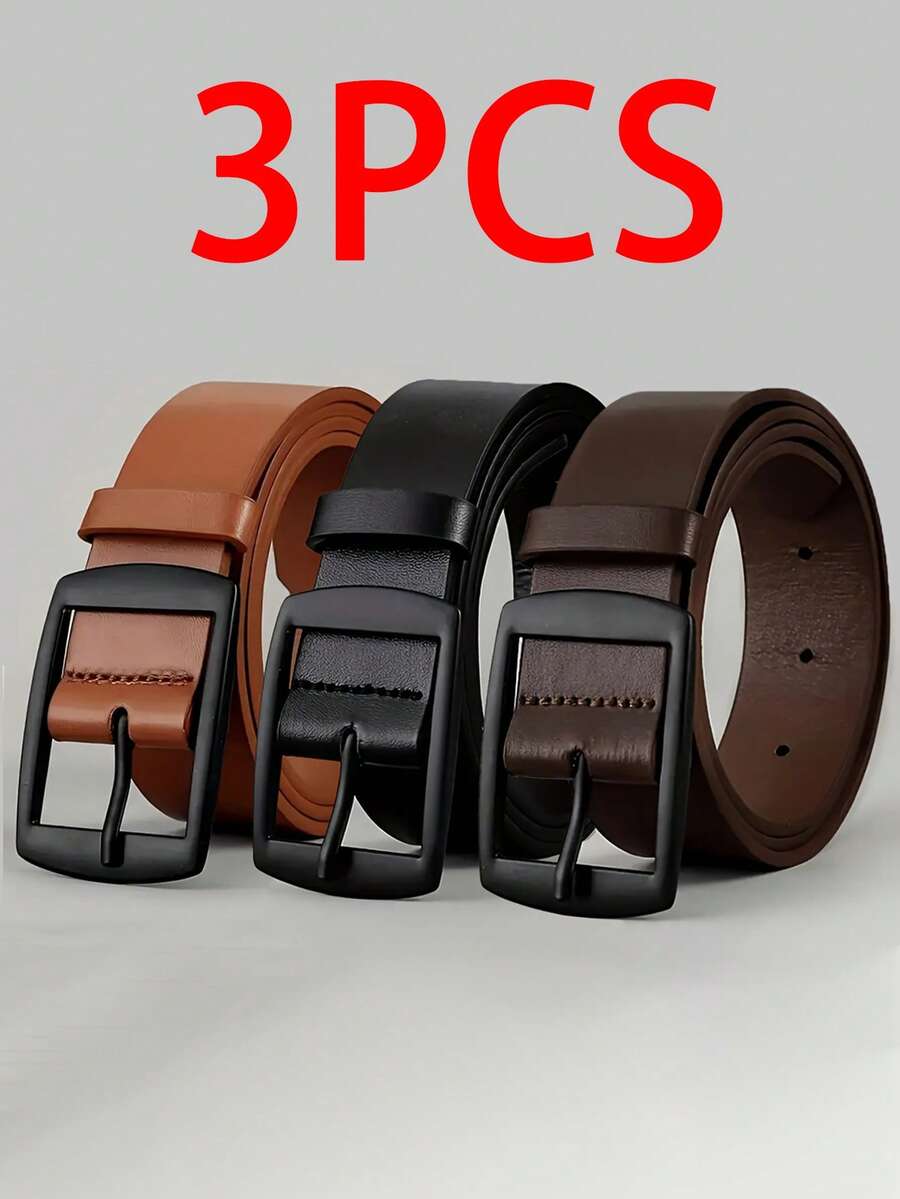 三件套奢华时尚男士腰带，PU皮革材质，金属扣，高品质设计师款腰带，尺码齐全，男女皆宜，是秋冬季的理想配饰，适合青少年、年轻男士，可用于休闲、户外、运动、度假、毕业典礼、生日、日常穿着，也适合万圣节、商务、街头风、波西米亚风、西部风等场合，是送给男士、丈夫、男友、父亲、圣诞节的理想礼物。 - 黑色+卡其色+咖啡色 - 查看 1