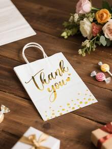 24/48 Thank You Gift Bags, Stylish Simple Paper Gift Bags, "Thank You" Gold Hot Stamping, Black And White Exquisite Paper Tote Bags, Party Gift Packaging Bags, Suitable For Birthday Parties, Christmas, Halloween, Easter Gift Packaging Bags, Thank You Gift Bags, Party Bags, Shopping Bags, Wedding Bags, Retail Bags, Merchandise Bags - 彩色 - 查看 8