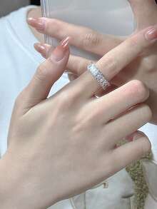 Set Kotak Hadiah Mewah Minimalis Cincin Kristal Super Berkilau, Perhiasan Fashion untuk Wanita, Cocok untuk Pernikahan, Pertunangan - Kubus perak - View 5