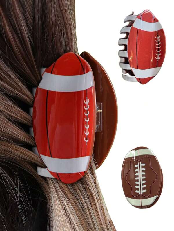 1pc Football Shaped Hair Claw Claw Hair Clip Ponytail Holder, For Daily Use By Women Hair Accessories Women Claw Clip