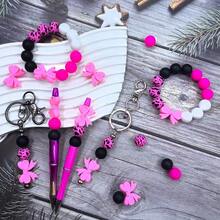 25/28/64pcs Wavy Dot Bow Silicone Bead Set - Perfect For DIY Keychain, Bracelet And Pen Accessories | Multiple Colors And Patterns, Keychain Accessories | Smooth Surface Beads - Beads & Bead Combinations - Bow Series - View 7