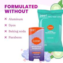 Lume Whole Body Deodorant - Smooth Solid Stick &Amp; Flushable Deodorant Wipes - Doctor Developed - Aluminum Free, Baking Soda Free, Skin Loving - 26 Ounce (Soft Powder) 15 Count Wipes (Cool Cucumber) - Soft Powder & Cool Cucumber - 查看 3