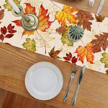 1/25pcs Autumn Maple Leaf Watercolor Table Runner, Seasonal Colorful Botanical Farmhouse Kitchen Home Decor, Thanksgiving Party Supplies, Holiday Gift, Room Decoration, Dining Table Decor - XYZQ37 - View 7