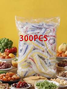 300个可重复使用食品储存袋，超大超厚，彩色食品罩，保鲜膜，PE保鲜膜袋，厨房收纳，家用塑料包装，接触式，剩菜储存 - 彩色 - 查看 4