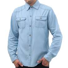 Men's Long Sleeve Denim Shirt With Pocket And Button - Rửa nhẹ - Xem 2