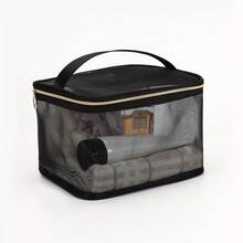 透明化妆包，防水便携，容量大。这是一款小巧便捷的女士旅行洗漱包。旅行必备品。女士包。大学必备品。旅行。女士包，度假必备品，化妆包，洗漱包，旅行必备品，旅行，包。化妆包，洗漱包，旅行必备品，女士包 - 黑與白 - 查看 15