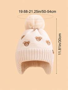 1pc Kids Cartoon Bear Embroidered Pom Pom Knit Hat, Ear Ion Windproof Fleece Warm Winter Accessory Cap For Boys & Girls, Suitable For Daily Outings In Winter As Gift - Multicolor - View 2