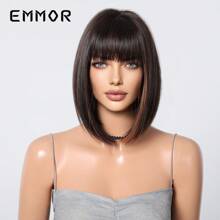 Natural Fashion Breathable Neat Bangs White Short Straight Bob Wig Full Hair Hairstyle Wigs - 深棕色lc3029-1 - 查看 2