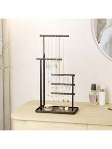 Adjustable 17.5" Jewelry Holder Organizer Stand, Sturdy Metal Hanger For Necklaces, Earrings, Bracelets, Rings – Black Jewelry Display & Storage