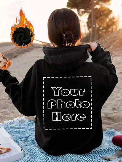 Anpassad fleecehuvtröja med fickor för dam - Anpassa för Halloween, jul, etc., Lägg till foton (mönster/selfies/logotyper/familjefoton/husdjursfoton, etc.), Snygg, Mode, Hipster, Casual, Minimal chic, Personlig, Anpassad, Unik, Killdräkter, Kapselgarderob, Herr Basic/Street Style, Perfekta presenter till honom, Pojkvän, Familj, Vänner, För födelsedagar, För semester/helgdag, För skola/tävling, För sport/klättring, Snygg, Mode, Hipster, Casual, Minimal chic, Personlig, Anpassad, Anpassad, Unik, Killdräkter, Kapselgarderob, Herr Basic/Street Style, Perfekta presenter till honom, Pojkvän, Familj, Vänner, För födelsedagar, För semester/helgdag, För skola/tävling, För sport/klättring, Aktiva toppar för kvinnor