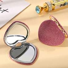 1pc Heart-Shaped Double-Sided Folding Mirrors, Portable Mirrors For Student Dormitories, And Foldable Makeup Mirrors.