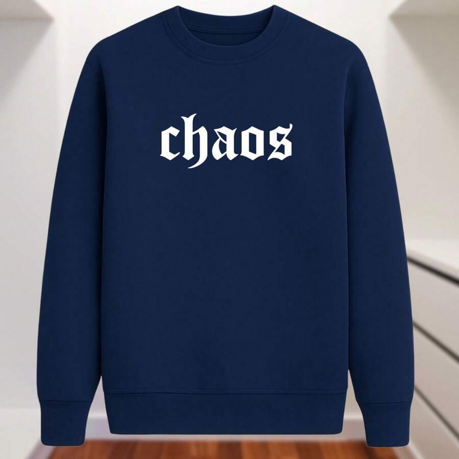 Chaos Crew Neck Sweatshirt Cold Weather Blouse Men's Flannel Coat 100% Cotton