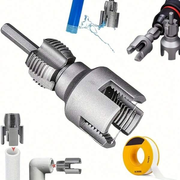 Cortador de Roscas de Tubo Integrado 2 em 1 - Ferramenta de Metal Multifuncional para Encanadores e Entusiastas do Faça Você Mesmo, Essencial para Reparos de Tubos