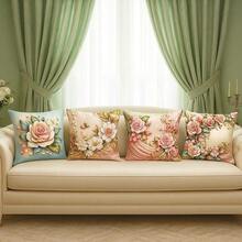 4 Decorative Oxford Cushion Covers, Embroidered Rustic Boho Living Room Bedroom, 45x45, White With Gold Print, 2026 - 粉紅色與蒂芬妮 2026 - 查看 1