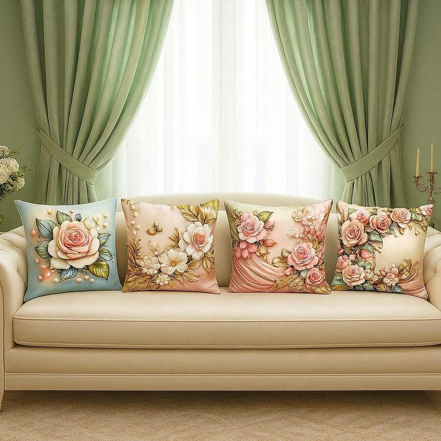 4 Decorative Oxford Cushion Covers, Embroidered Rustic Boho Living Room Bedroom, 45x45, White With Gold Print, 2026 - 粉紅色與蒂芬妮 2026 - 查看 1