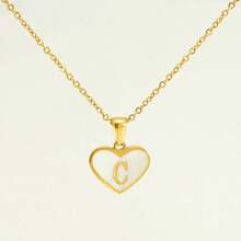 1pc Personalized Heart-Shaped White Shell Initial Necklace Stainless Steel Non Tarnish Women Letter Necklace