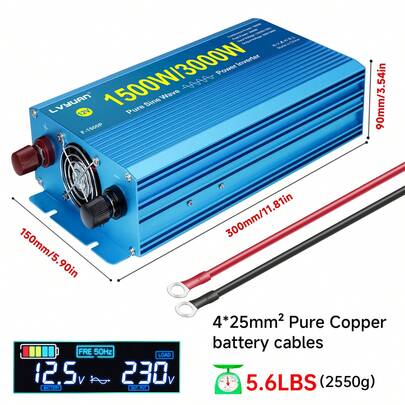 Inverter 24 V-230 V 1500 W /3000W Voltage Converter Power Converter Inverter with 2 USB LCD,dual EU Sockets for Business Trips and Holidays