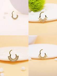 1pc Diamond Zirconia Septum Nose Ring, Cartilage Earring - Yellow Gold - View 2