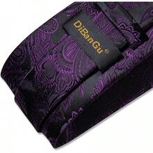 Silk Floral Necktie Set With Tie Clip, Handkerchief & Cufflinks - Paisley Ungu Tua - View 11