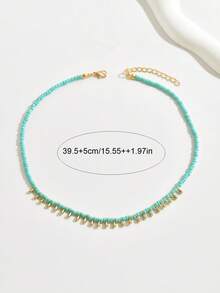 1 件简约经典多色串珠颈链，适合女性派对和日常佩戴 - 綠色 - 查看 5