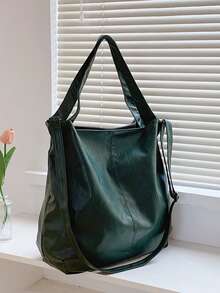 New PU Leather Women's Bag Soft Leather Large Capacity Shoulder Crossbody Bag Retro Casual Tote Bag Stylish Large Capacity Tote Bag For Women, Multi-Functional Shoulder Crossbody Bag With Detachable Strap, Perfect For Travel, Beach Vacation & Daily Use - Green - View 8