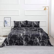 Best Season 4 Piece Bed Sheet Set - Full Size - Soft Microfiber Bedding Sheet Set, Deep Pocket, Stain, Fade & Wrinkle Resistant (Plaid Black & White), Luxury Comfortable - Đá cẩm thạch đen - Xem 5