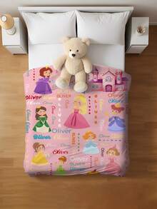 个性化水彩公主毯，定制名字女婴羊毛毯，公主生日儿童礼物，公主人物被子 RE - 彩色 - 查看 7