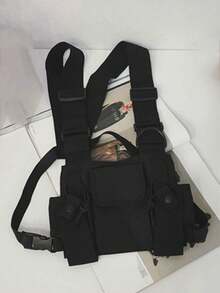 男士功能性战术胸包时尚子弹嘻哈背心街头服饰腰包男女通用黑色胸包 - 黑色 - 查看 3