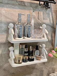 Modern Plastic Wall Mounted Shelf With Humanoid Graphics, Suitable For Kitchen Or Bathroom Storage, Shelf Modern Plastic Wall Mounted Humanoid Design Bookshelf - Multi-Layer Storage Rack, Suitable For Bathroom, Kitchen And Home Decoration