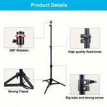 1.1 M Landing Tripod Camera Projector Mobile Phone Stand Adjustable Height Portable Lazy Man Stand Compatible With IPhone, Android Phone, Gift For Birthday, Family, Friends For Office, Dorm And Home Use Phone Holder Phone Stand For Bed - Black - View 10