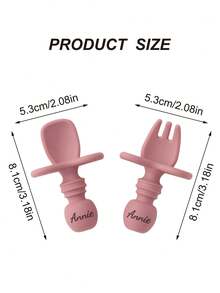 2PCS Personalized Customization Name Baby Silicone Spoon Fork Solid Color Kids Utensils Feeding Training Stuff Soft Print On Demand Baby Tableware - Multicolor - View 9