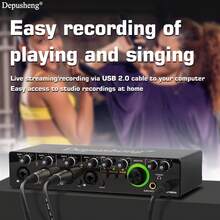 Depusheng Audio Interface MD44 Sound Card AD Converter With Monitoring Electric Guitar Live Recording For Studio Singing Podcast - màu đen - Xem 6