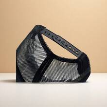 经典字母卡车帽，街头嘻哈黑星棒球帽，休闲户外网眼可调节老爹帽，男士款 - 黑與白 - 查看 2