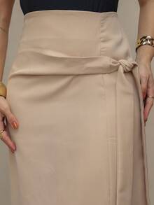 Frenchy Women's Casual Solid Color Drawstring Wrap Skirt, Spring/Summer/M5509 - 杏色 - 查看 4