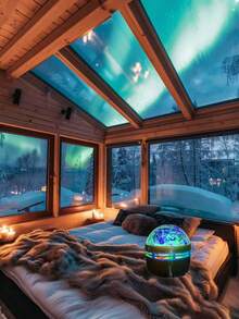 LED Northern Lights Projection Atmosphere Light Remote Control USB Plug-In Room LED Romantic Starry Sky Light, Festival Atmosphere Magic Lighting Lamp, Perfect Warm-Hearted Gift, Warming And Romantic Choice, Compact And Portable, Doesn't Take Up Space, Can Be Taken Out With A Power Bank, Immersed In Light And Shadow Magic At Anytime, Add A Touch Of Dreamy Sensation To Your Life~ - 黑色 - 查看 6