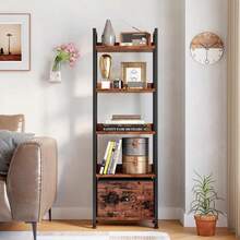 Estantería Alta de 5 Niveles con Cajón, Librero Estilo Industrial con Acabado Rústico, Mueble Organizador para Sala, Oficina o Recámara, Estantería para Libros y Decoración - 1 - Ver 1