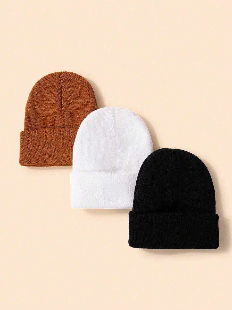 3 件套儿童/幼儿 Y2K 风格针织帽，户外保暖冬帽，休闲百搭，适合日常穿着 - 彩色 - 查看 1