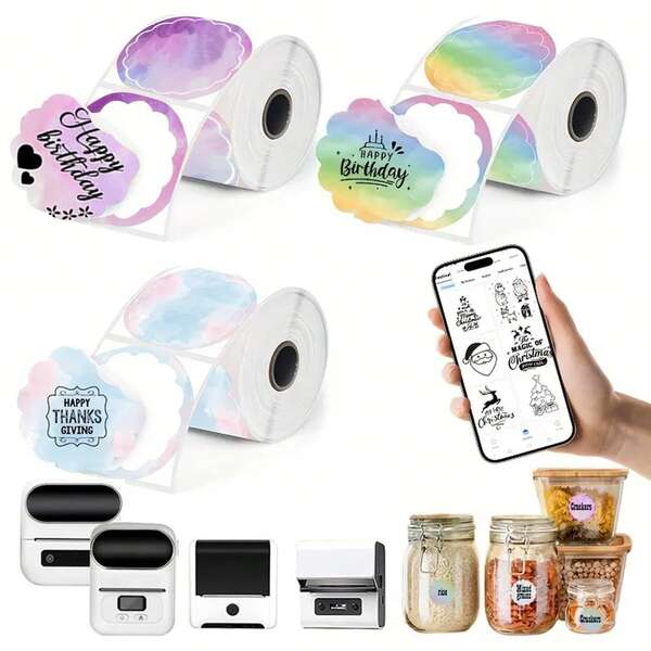 3 Rolls Thermal Colorful Label Paper, 50mm Self-Adhesive Label Paper, Compatible With Phomemo M110/M200/M220/ M221/M150/250/B3 Printer, For Flower Shop, Handmade DIY, Festival Gift DIY