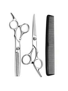 3Pcs Professional Hair Cutting Scissors Set, Stainless Steel Silver Barber Shears Kit With Cutting Scissors & Thinning Texturizing Shears & Barber Comb, Adjustable Screw Sharp Mirror Polished Hairdressing Styling Tools For Men Women Home Salon - Silver - View 10