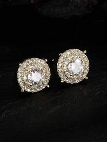 2 chiếc khuyên tai tròn bằng đồng tối giản Cubic Zirconia, quà tặng trang sức thời trang đa năng cho cả nam và nữ - Hoa tai - Xem 14