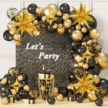 108pcs Black & Gold Balloon Arch Kit, Includes Chrome Black & Gold Metallic Balloons, Suitable For Graduation, Baby Shower, Boy/Girl Birthday, Prom, New Year, Wedding Party Decoration - Black Gold - View 1