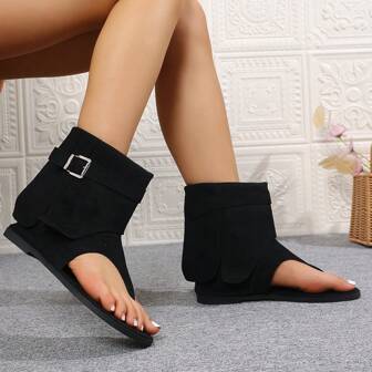 黑色短靴百搭靴子夏季户外凉鞋女士凉鞋纯色凉鞋平底凉鞋